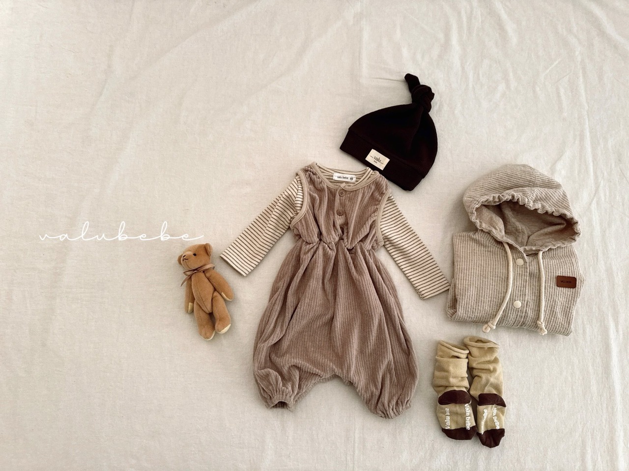 【valu bebe】ソフトパイル地リブオールインワン ベージュ 70〜80cm - 5