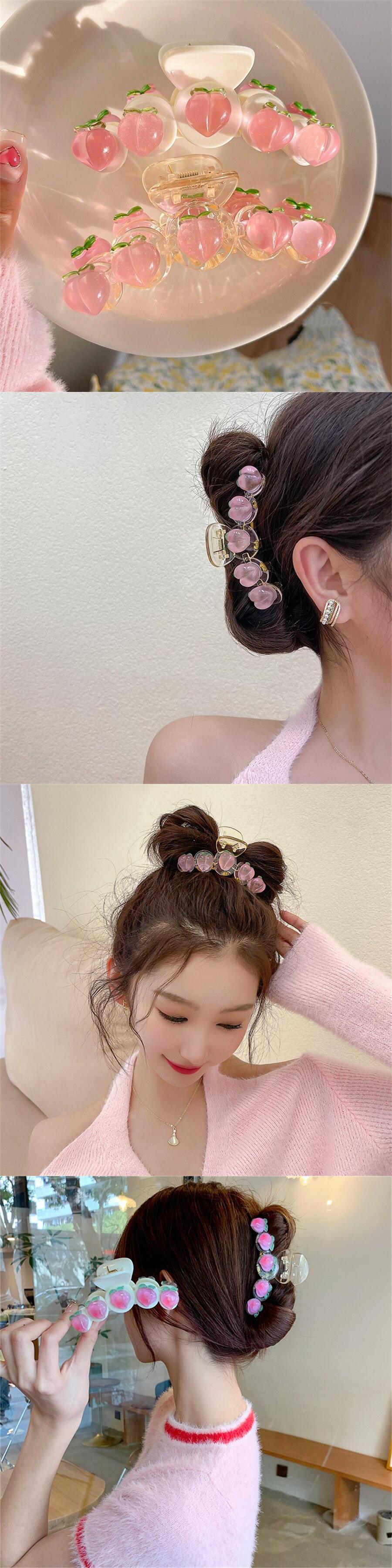 送料無料 透明アクリル甘い桃の髪の爪ヘアクリップカチューシャ