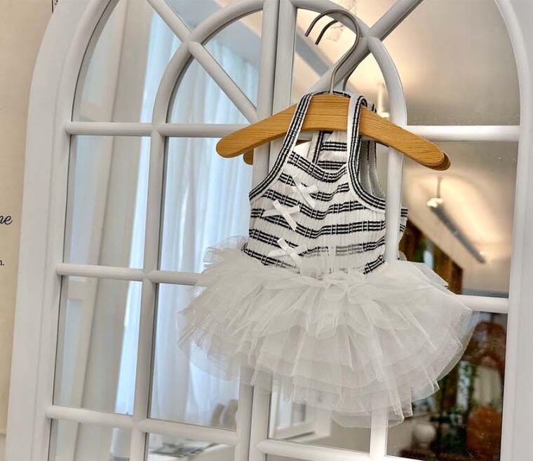 ribbon chuchu onepiece S ~ XL 2color  /  犬服 犬の服 ドッグウェア チュール ワンピース 袖なし ドレス リボン 可愛い ワンコ服 ストレッチ b61