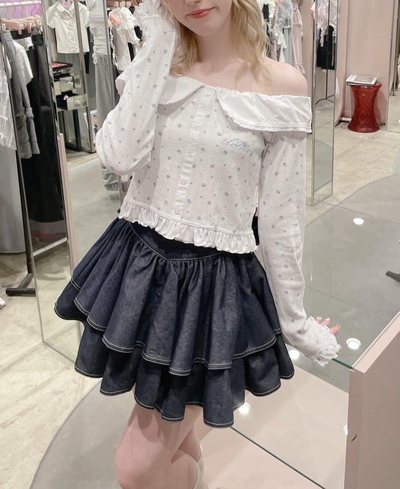 Starry⭐︎フリルデニムミニスカート(INDIGO,BLACK) | lilLilly
