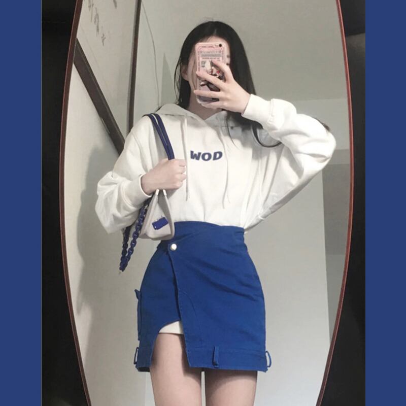 ホワイトフードセーター スプリングオータムルーズスタイル ストリート 春物 秋物 試着室57124895126