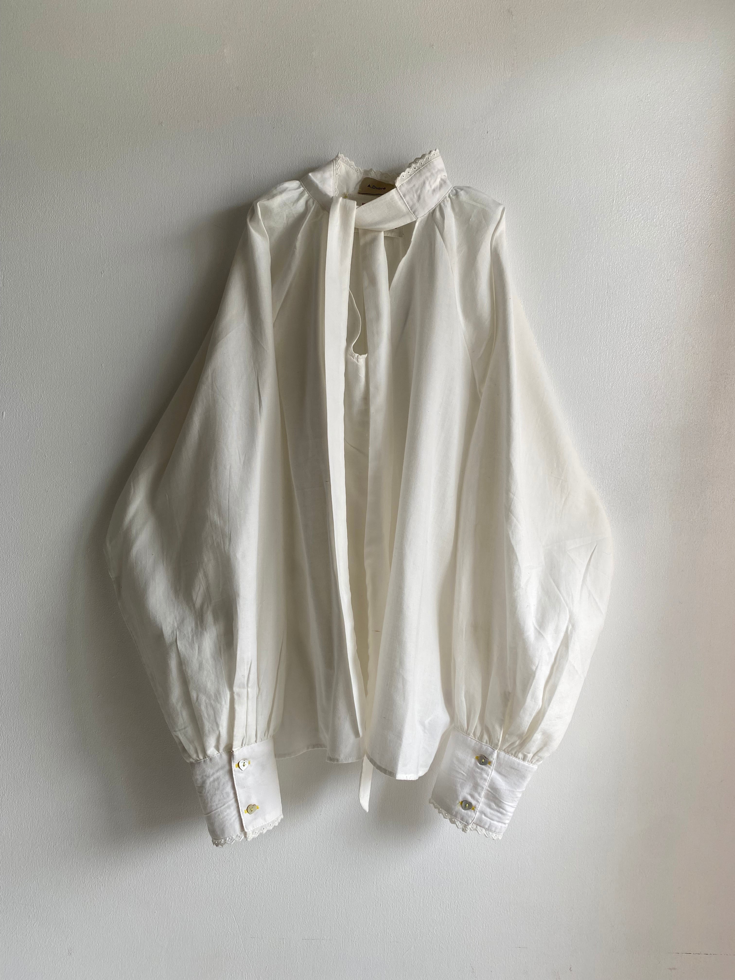 Two way raglan sleeve bow tie blouse "white" Khadi cotton