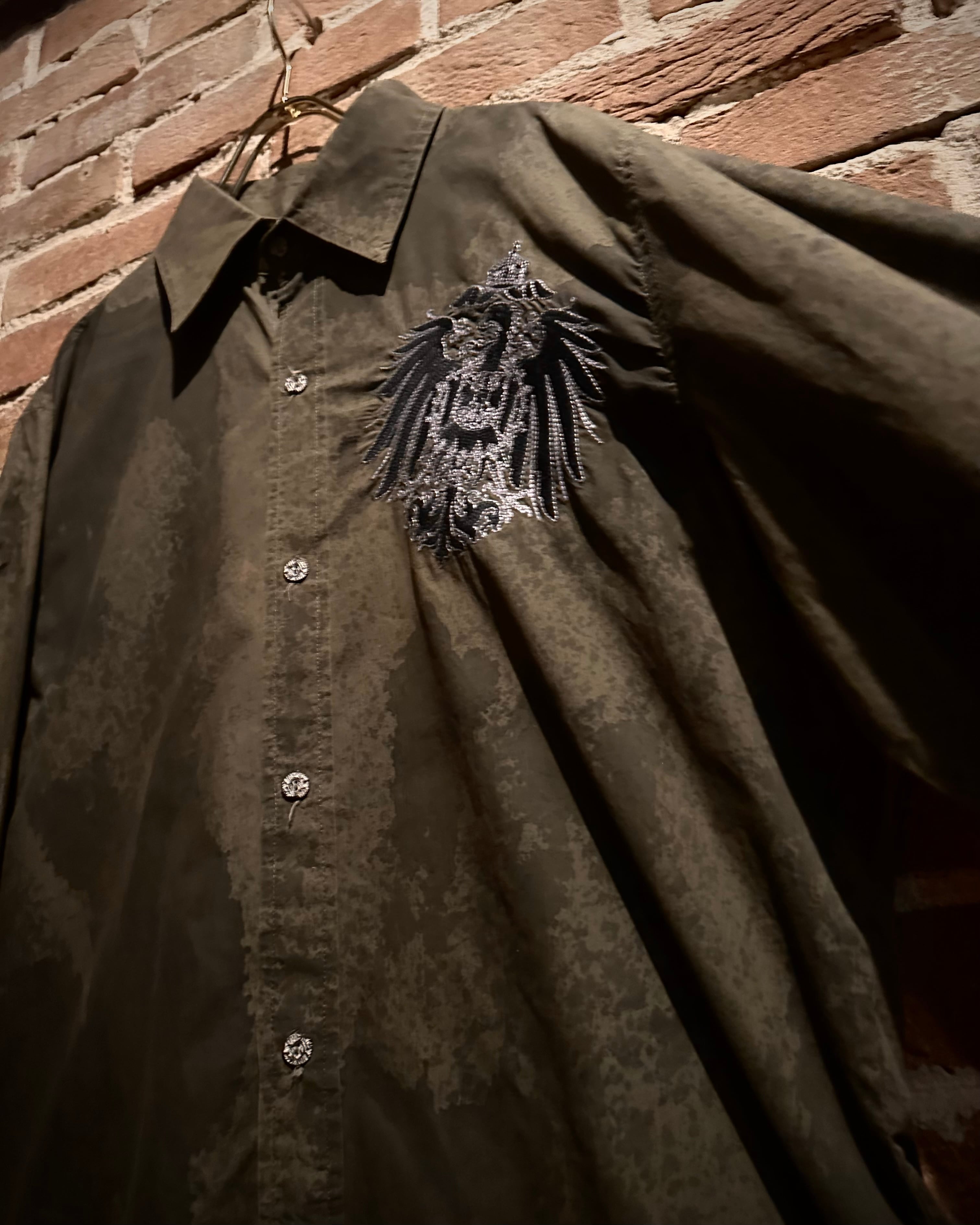 Caka act3】Phoenix Embroidery Design Vintage Tie-Dye L/S Shirt