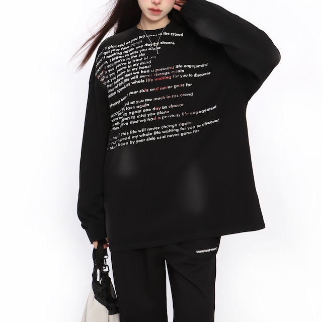 テキストタイポルーズロングスリーブTシャツ 2col R00813