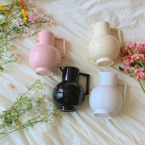 vintage la creme vase 4colors / ヴィンテージ ラクレーム フラワー ハンドル セラミック ベース ジャグ 花瓶 オブジェ 韓国 北欧 雑貨