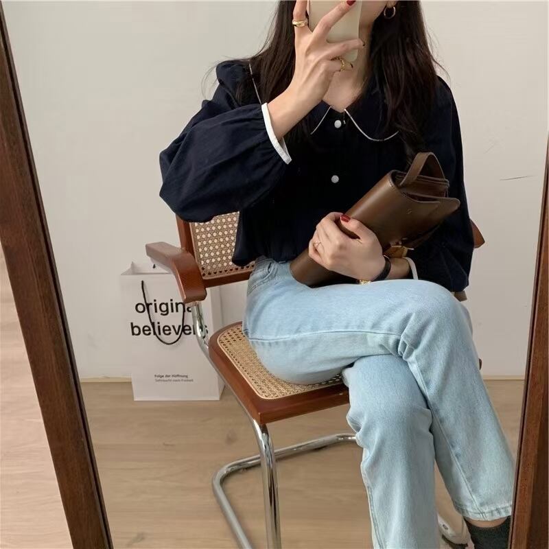 配色パイピング丸襟ブラウス　AJ1079-6027