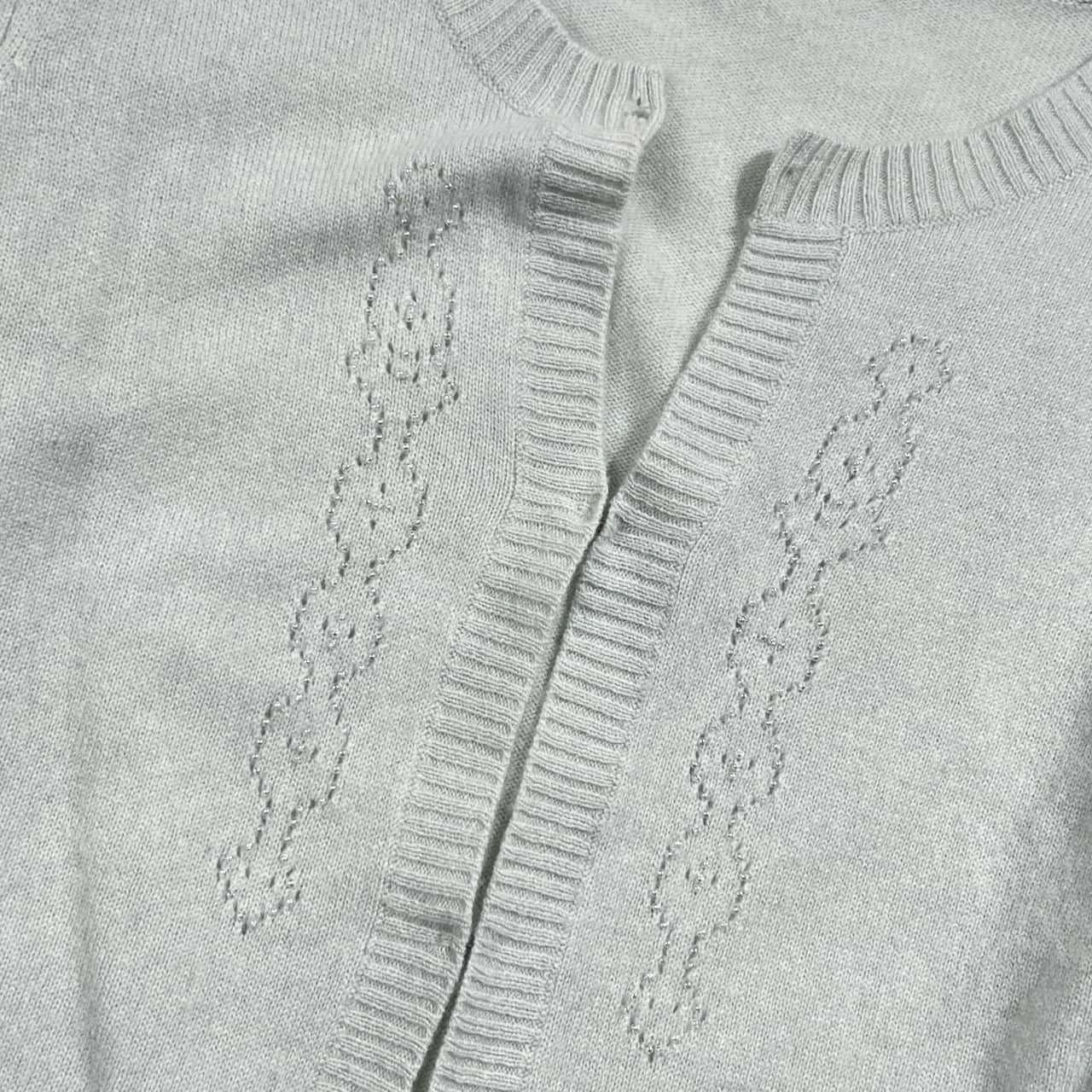 カシミヤ100% esche エッシュ ビーズ デザイン ニット カーディガン 42/ライトブルー系 レディース