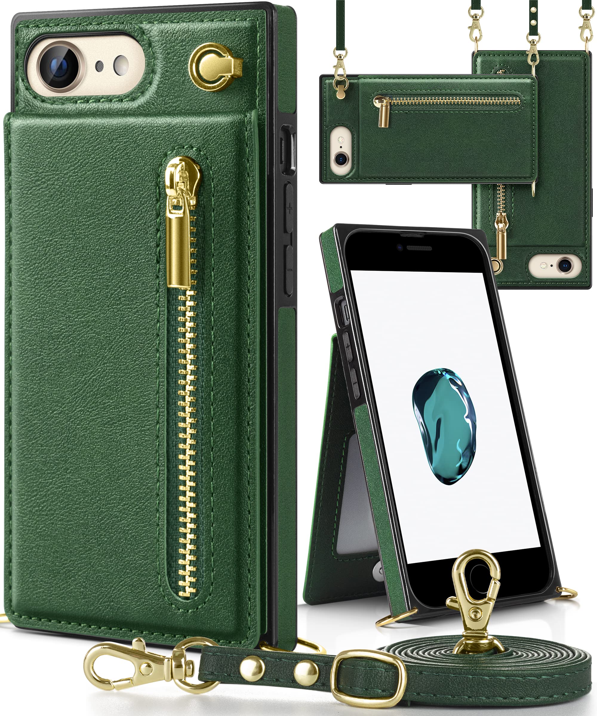 YIHARA iPhone 6/6S/7/8/SE第1世代 用 ケース 手帳型 ショルダー いPhone6/6S/7/8/SE カバー 背面カード収納 小銭入れ 財布型 アイフォン6/6S/7/8/SE 携帯ケース 肩掛け ストラップ付き 長さ調整可能 人気 スマホケース PUレザー スタンド機能 女性 グーリン