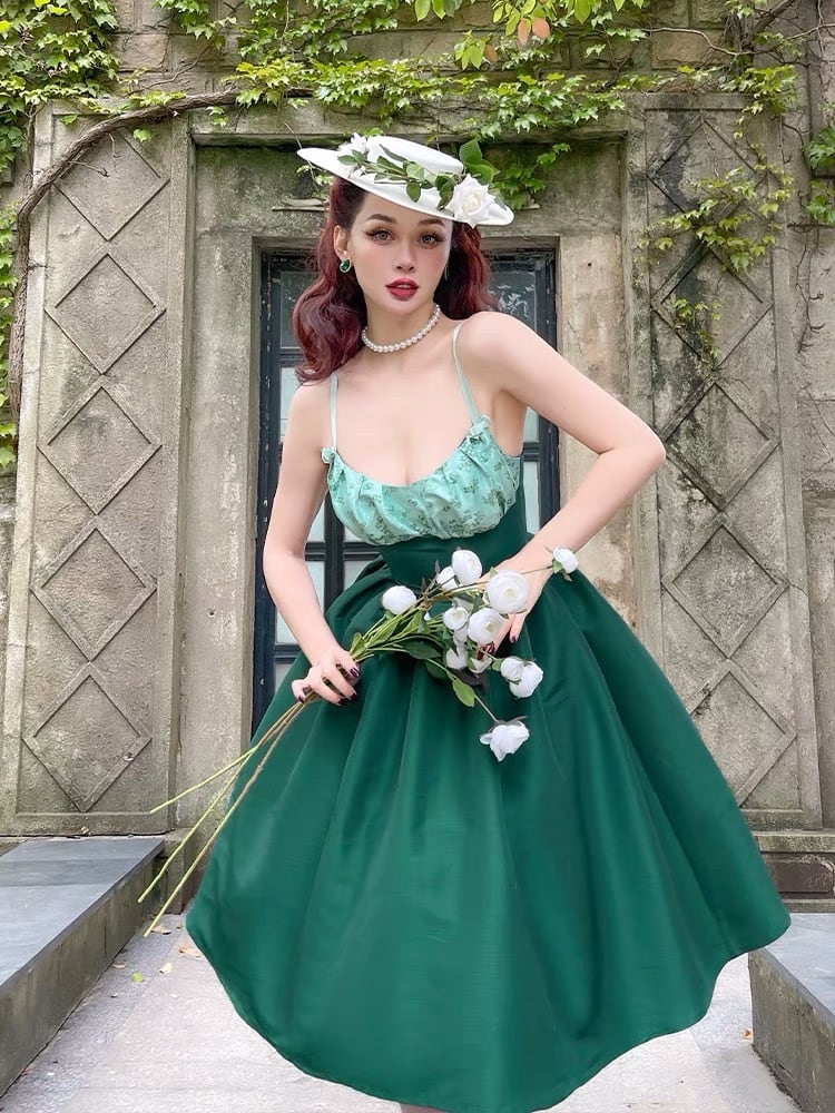 緑 ワンピース ドレス 花柄 フラワー ブラウス コルセット