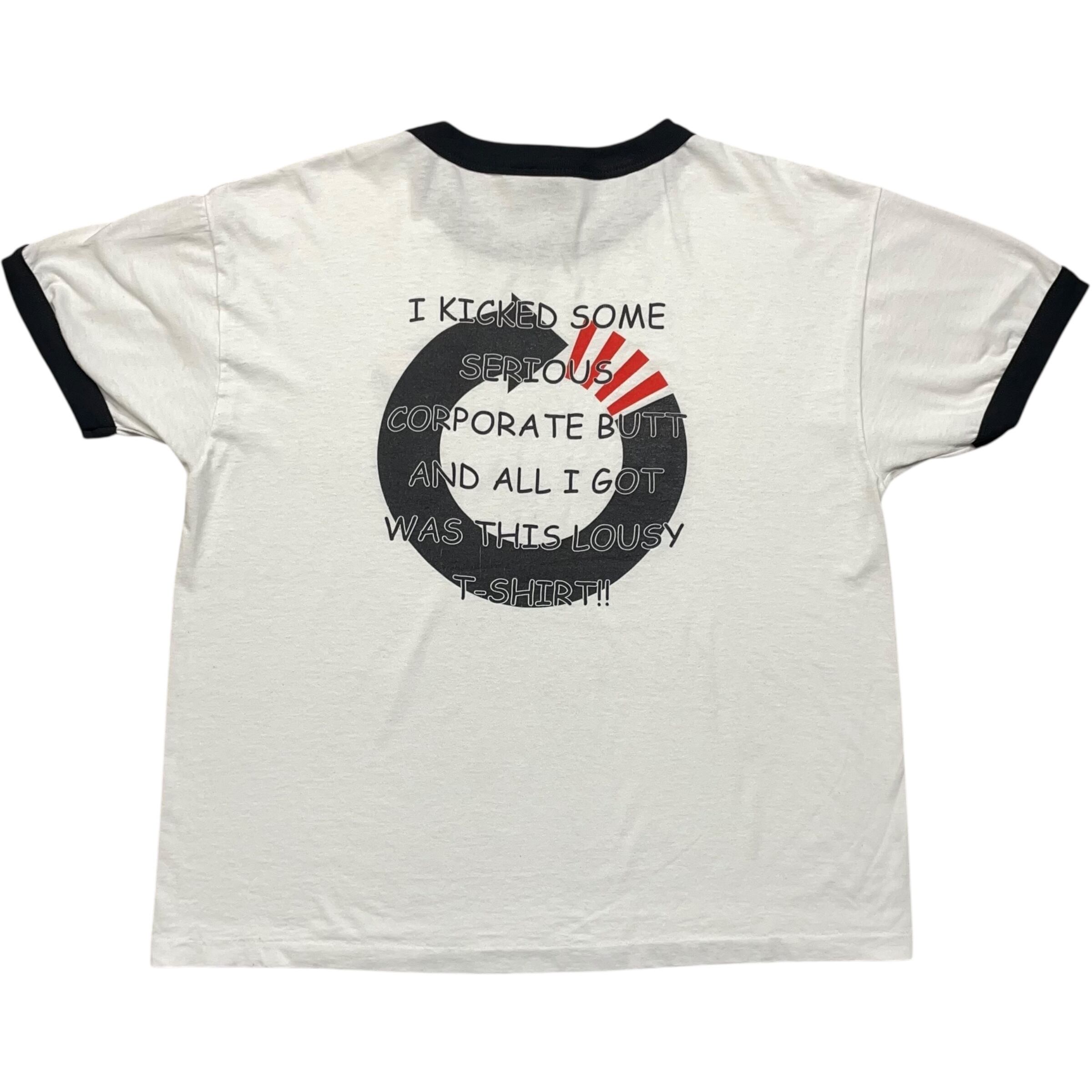 《L》Hanes ヘインズ リンガーTシャツ メッセージ 両面プリント シングルステッチ ホワイト USA製 90年代 vintage no.8399