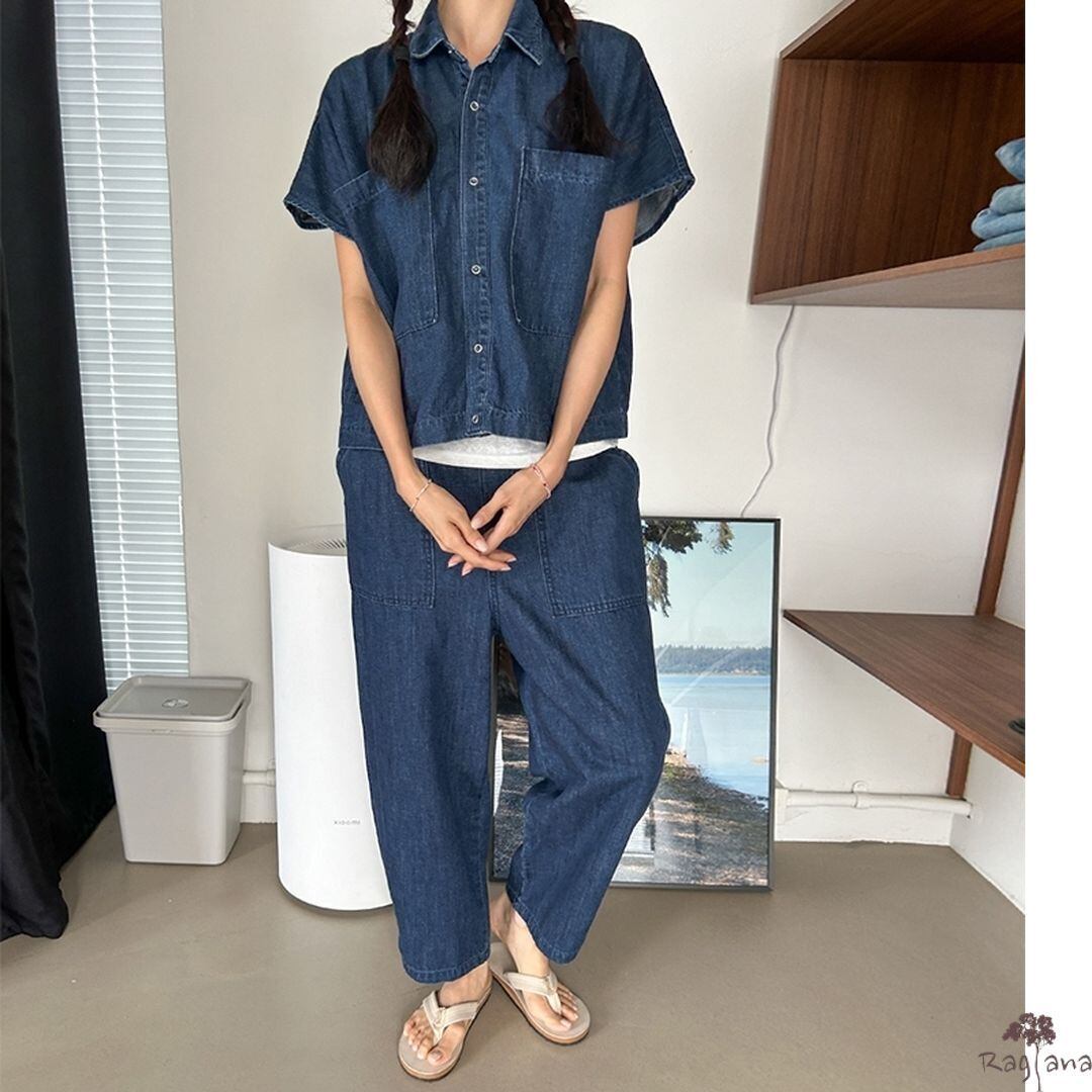 Mal.レレレ　CYNICAL デニムブルー 半袖シャツ Mal.レレレ CYNICAL デニムブルー 半袖シャツ デニム 半袖シャツ