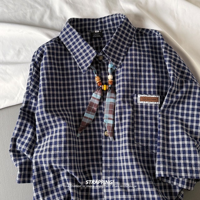 ♥チェック柄 レトロシャツ！【UATONLINEシリーズ】★シャツ★ ユニセックス 2color トップス チェック柄 ヴィンテージ 短袖シャツ