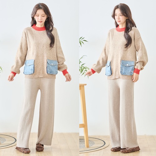 リブワイドニットパンツ