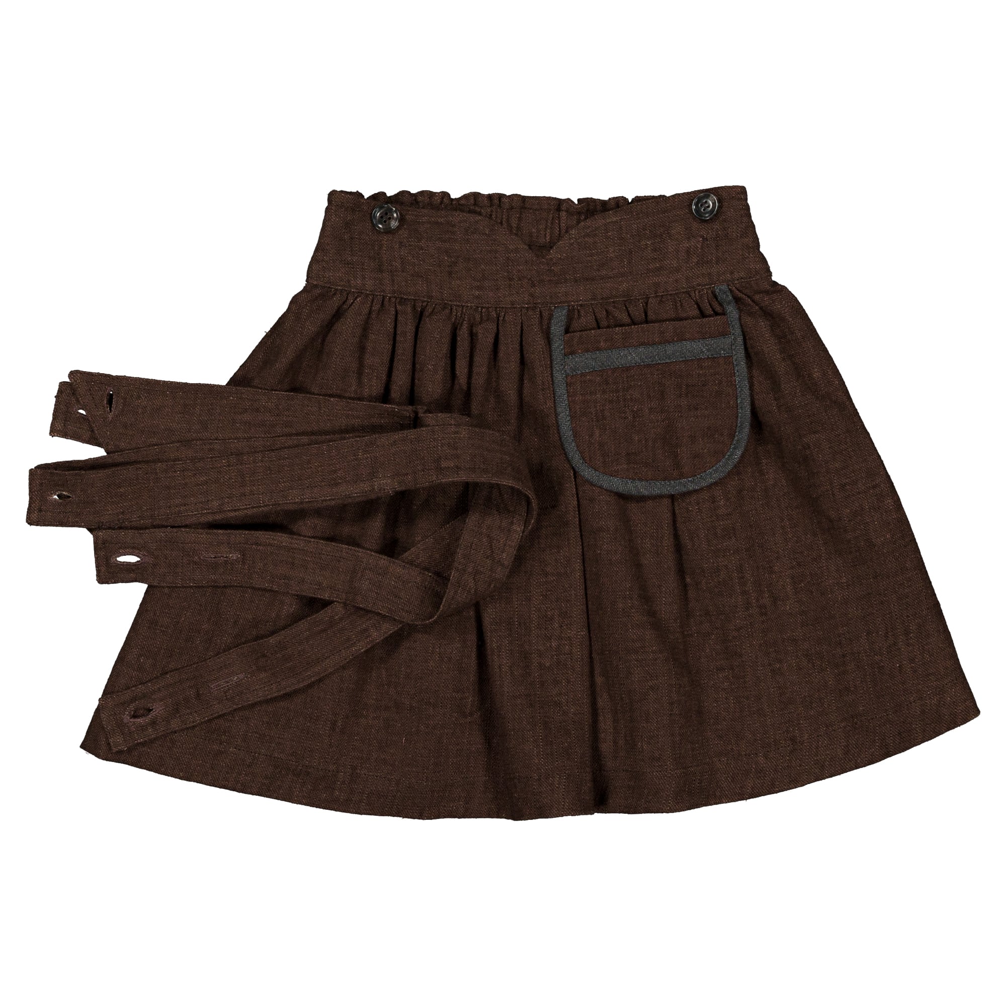 【予約/送料無料】Skirt TOURNON with straps-brown linen / Maison Marelle