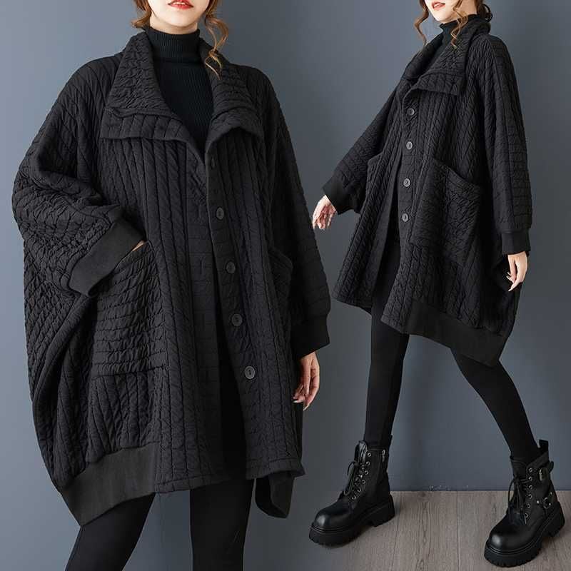 BLACK QUILTING BAT SLEEVES WIDE CARDIGAN COAT 1color M-16062