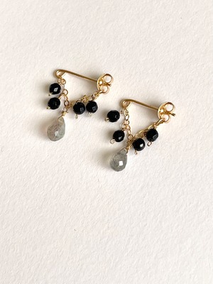 Chain Post pierced earring - labradorite x black onyx