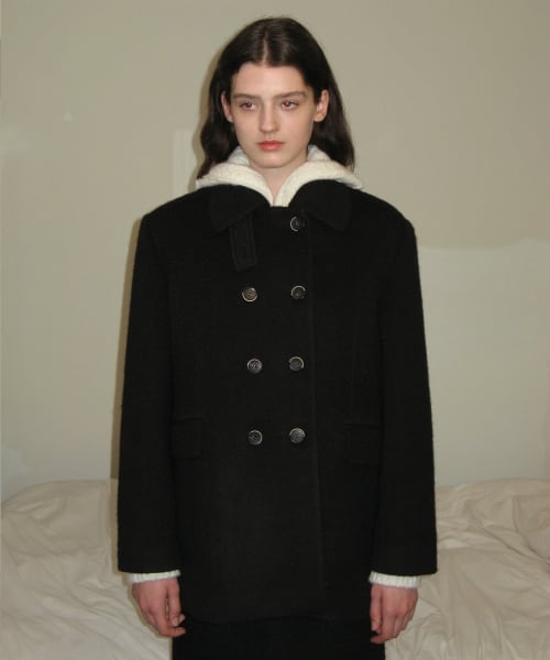 SINOON] DOUBLE BREASTED HALF COAT (BLACK) | もごつ