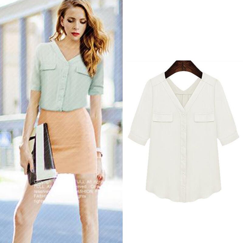 半袖 Vネック バックコンシャス ブラウス