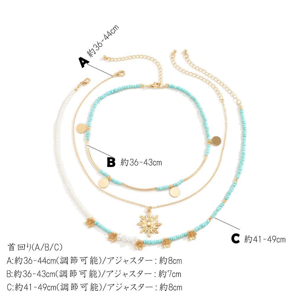リゾートアクセ】フェイクパール＆ラインストーン ゴールドチェーン『3