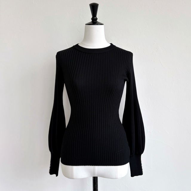 SYSORUS × akko3839 パールスリーブラウンドネックリブニット 821234