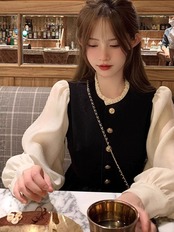 フレンチパフスリーブ長袖ワンピース_794687