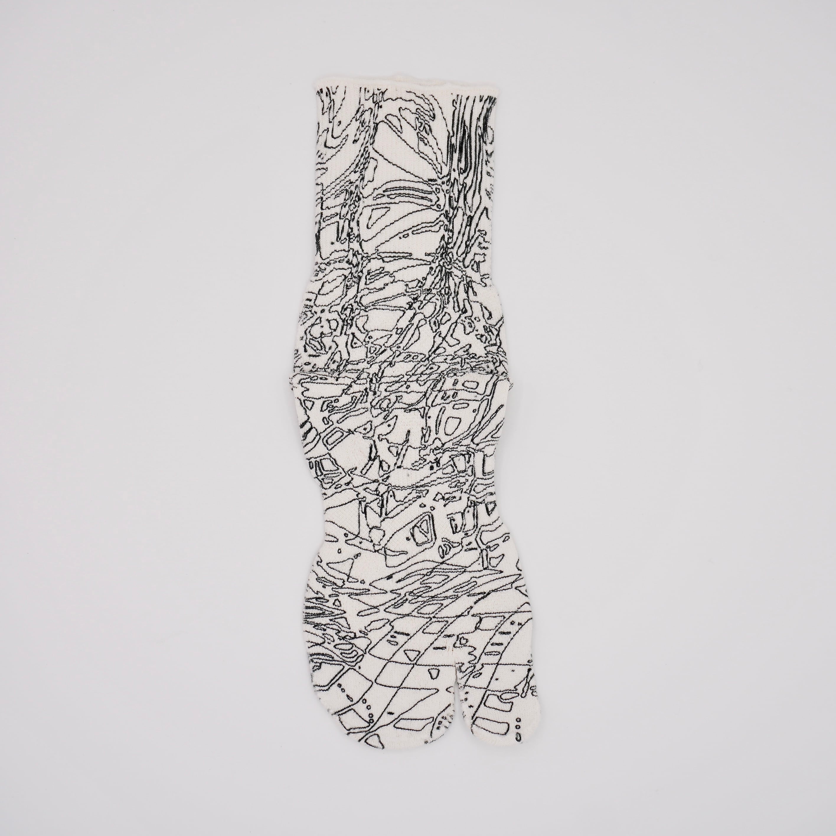 ラインアート 黒 足袋和紙プリントソックス レギュラー丈