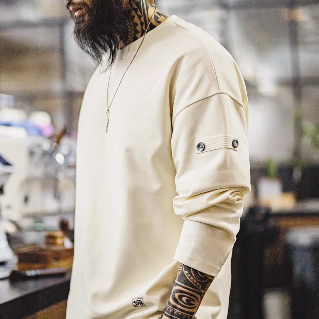 White Cotton Long Sleeve T-Shirt Men(GV319)