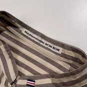 美品 Mademoiselle NON NON マドモアゼルノンノン ストライプ柄 スタンドカラー 長袖 ピエロ シャツ /ベージュ系/麻混/リネン混