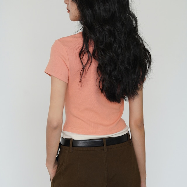 ribbed button layered top L0513