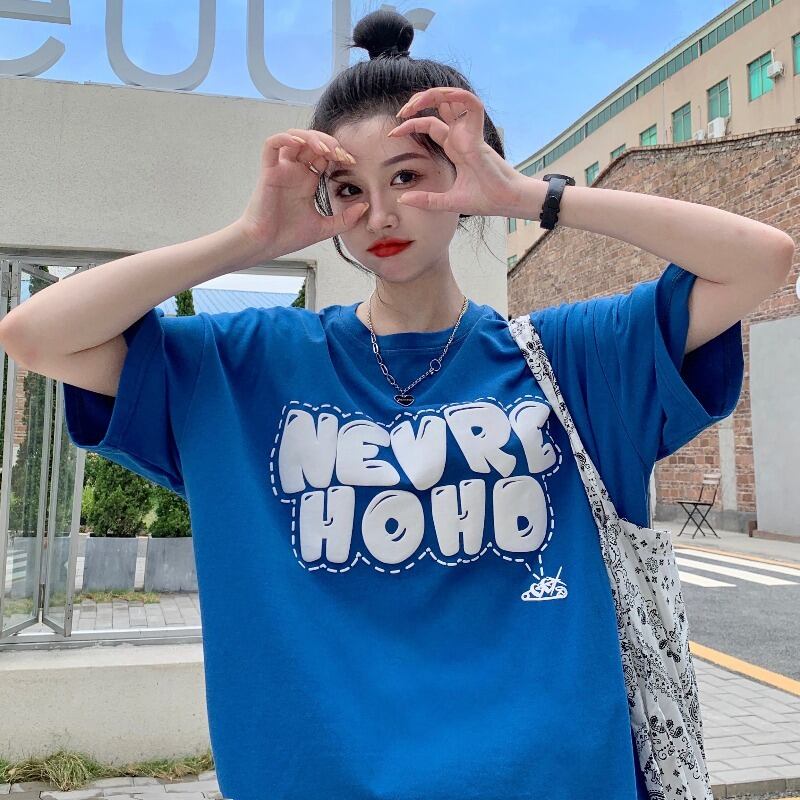 ブルーTシャツ サマー薄手ルーズ 夏物 YY-ファッション99973360335