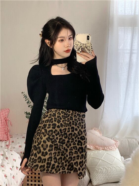 ニットセーター シャツ スプリングホルタースタイルショートトップス ロング 春物 ブラックストロベリース36745620611