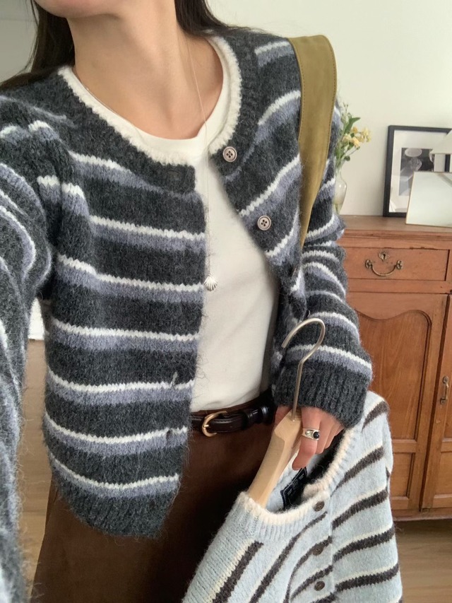 (予約) signature / Widen stripe cardigan 2color