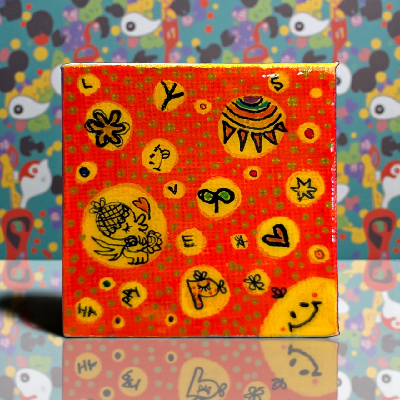 【pipi手書きミニキャンバス ミニイーゼル付き 水玉達のきもち】