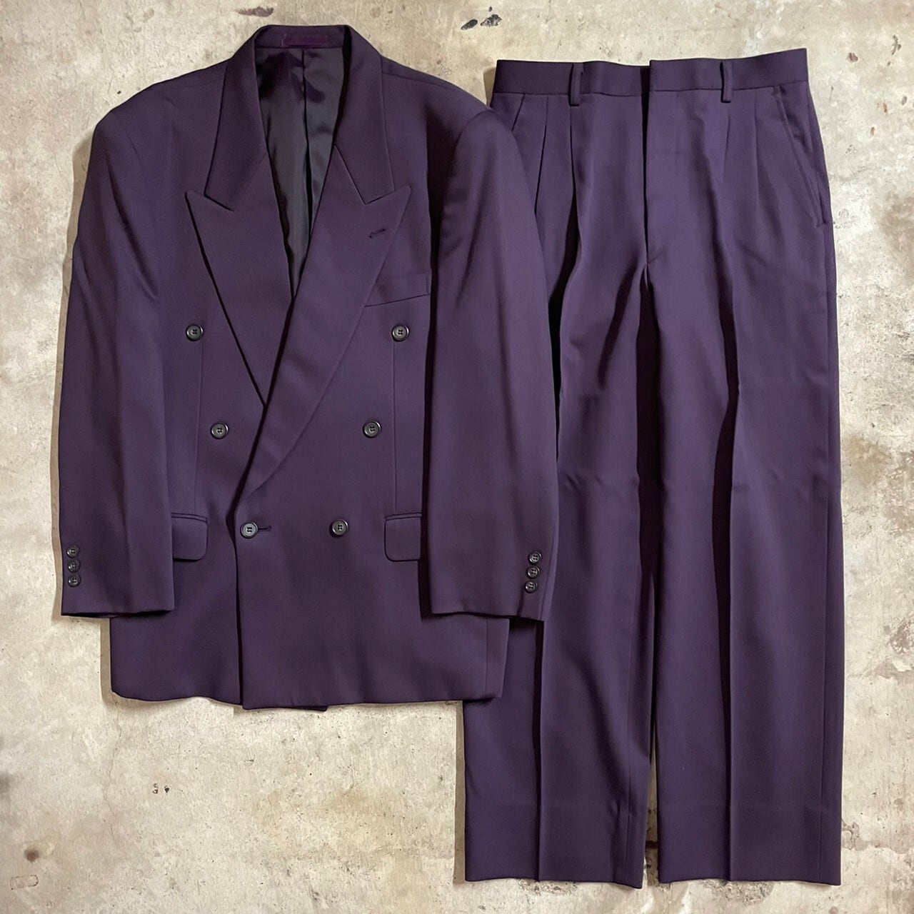 vintage〗purple color retro double setup suit/パープル カラー 