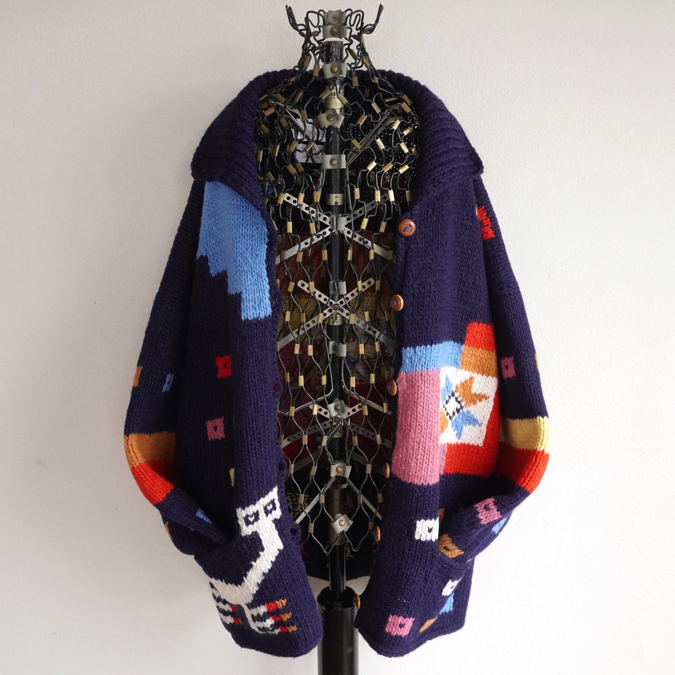 1990's ECUADOR製 [ANIMAS TRADING CO.] カラフルブロック&地上絵調柄