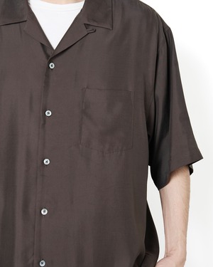 ssstein "CUPRO TWILL OVERSIZED OPEN COLLAR SS SHIRT〔DARK BROWN〕"