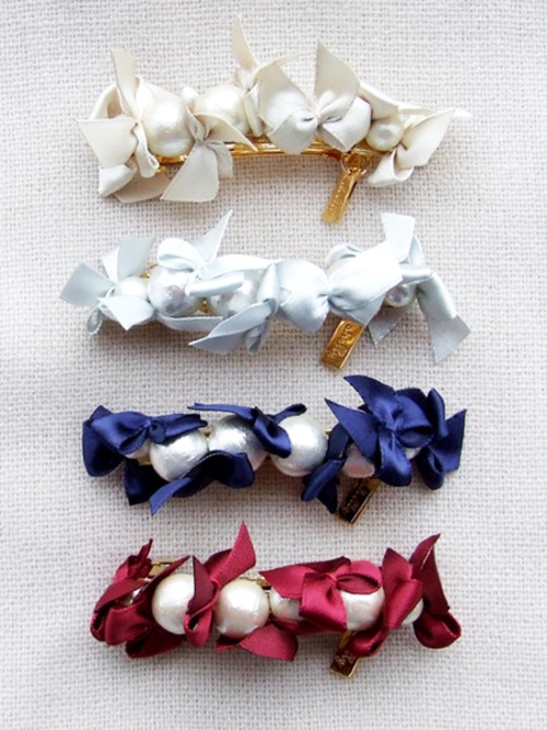 ribbon & cottonpearl barrette