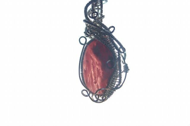 Rhodochrosite silver925 wirewrapping pendant