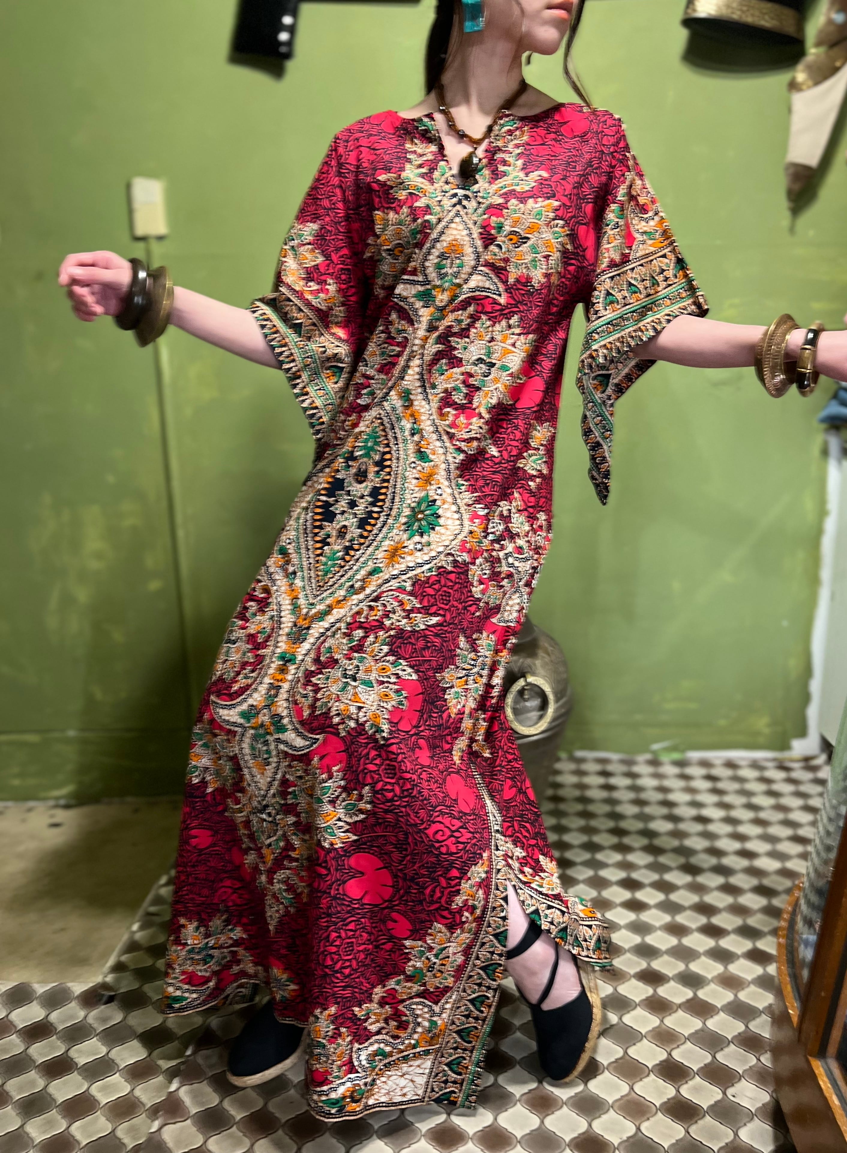 Vintage Thailand batik cotton maxi dress ( ヴィンテージ タイ バティック コットン マキシ ワンピース )