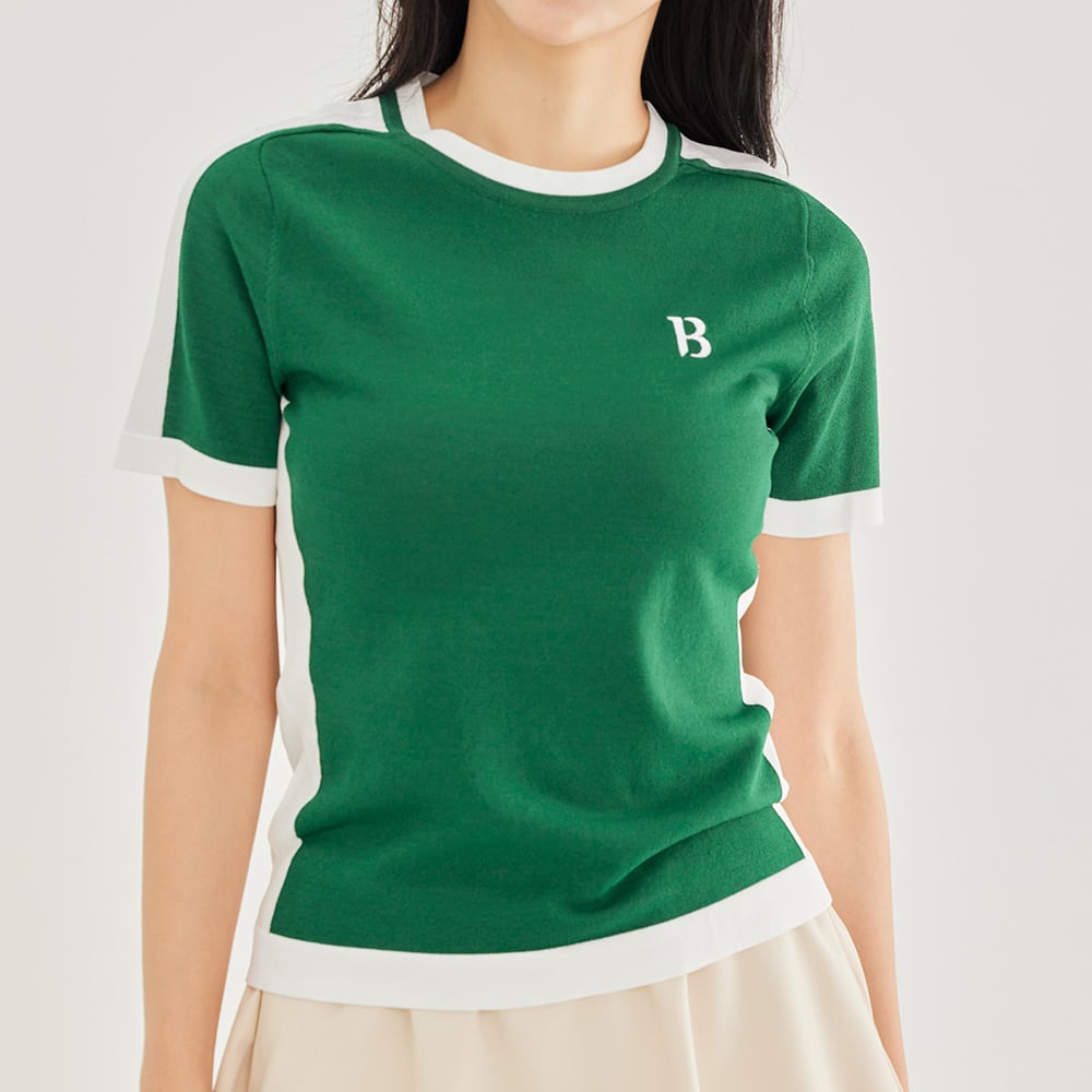 バイカラーラウンドネック半袖ニット