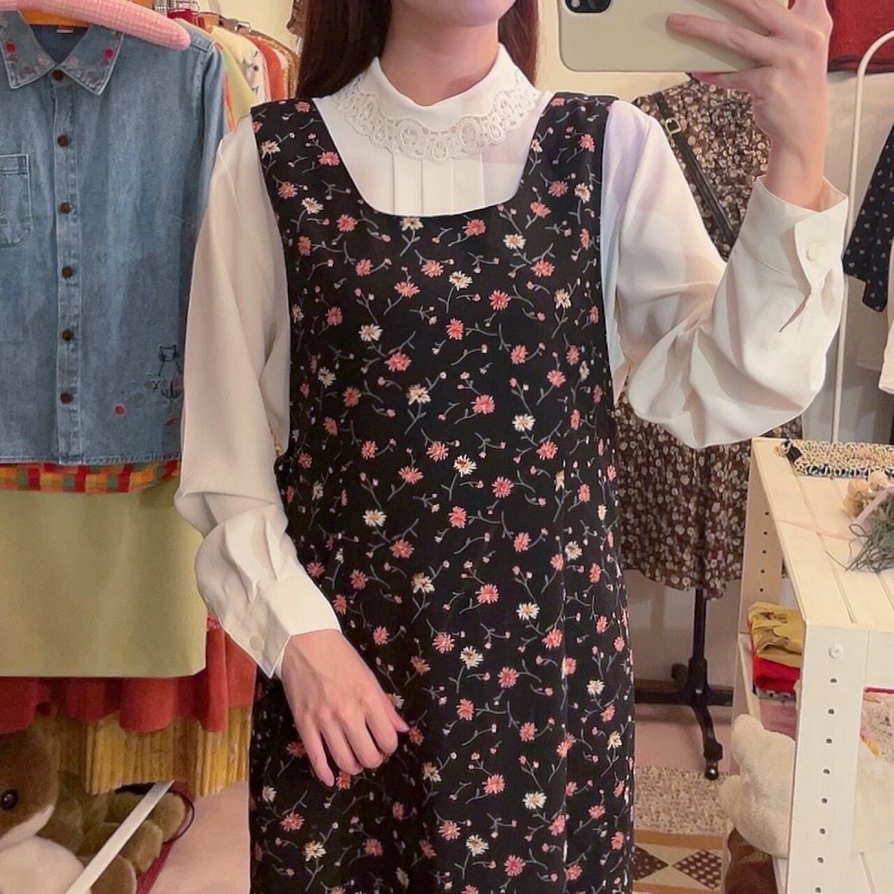 pink cosmos apron one-piece