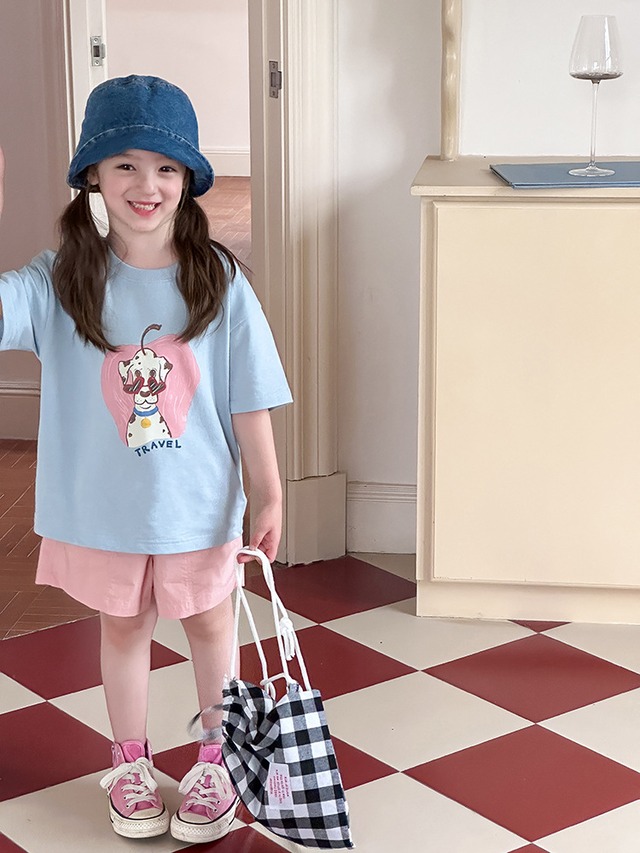 【KID】アニマルフルーツプリントクルーネック半袖Tシャツ - 20