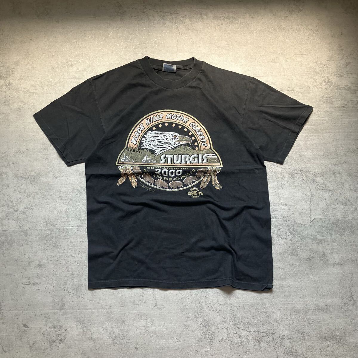 80s USA製 ハーレーダビッドソン 黒Tシャツ L ホロベック 3D イーグル