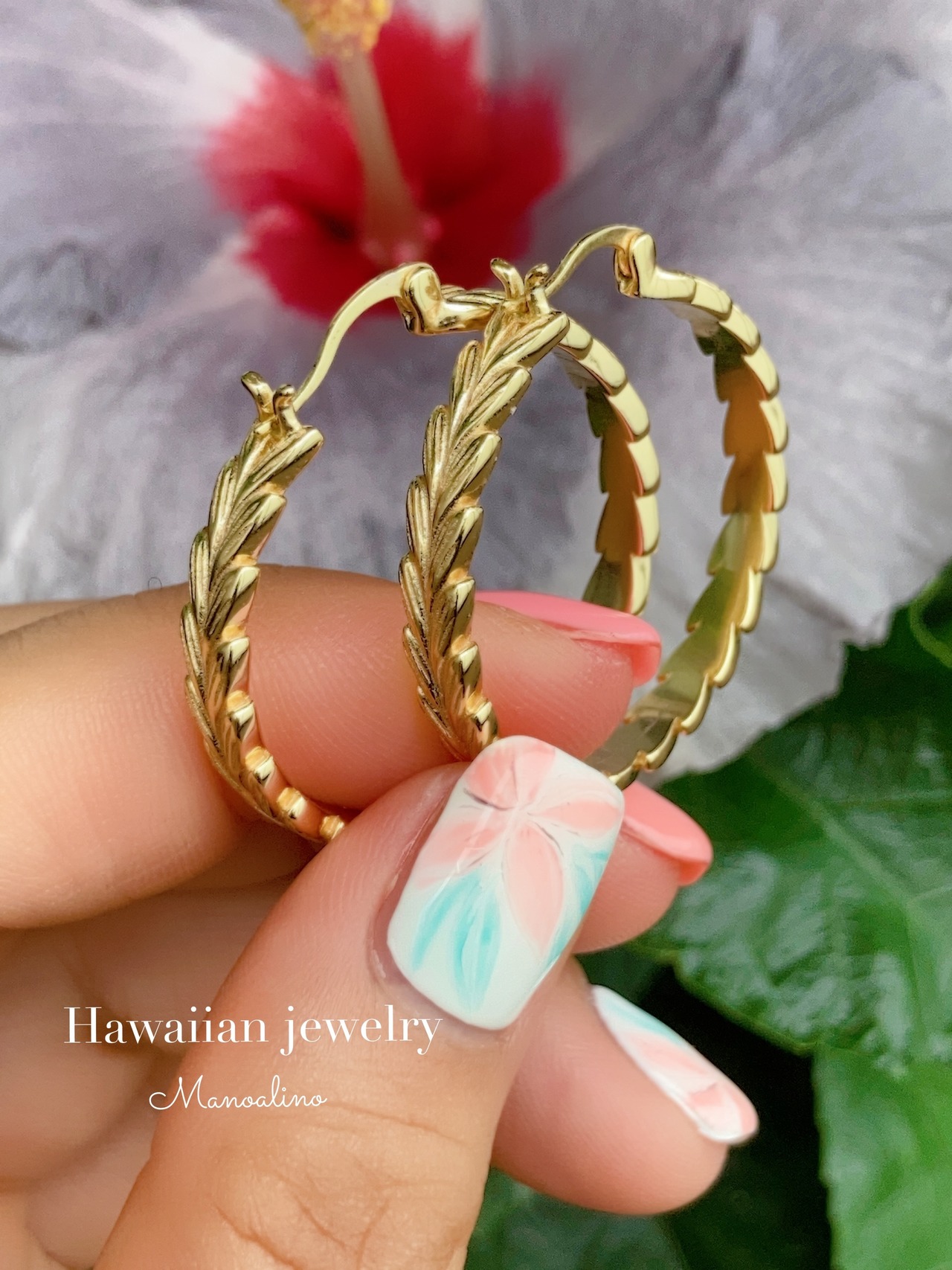 30mm  Maile hoop earring Hawaiianjewelry(ハワイアンジュエリーマイレフープピアス)