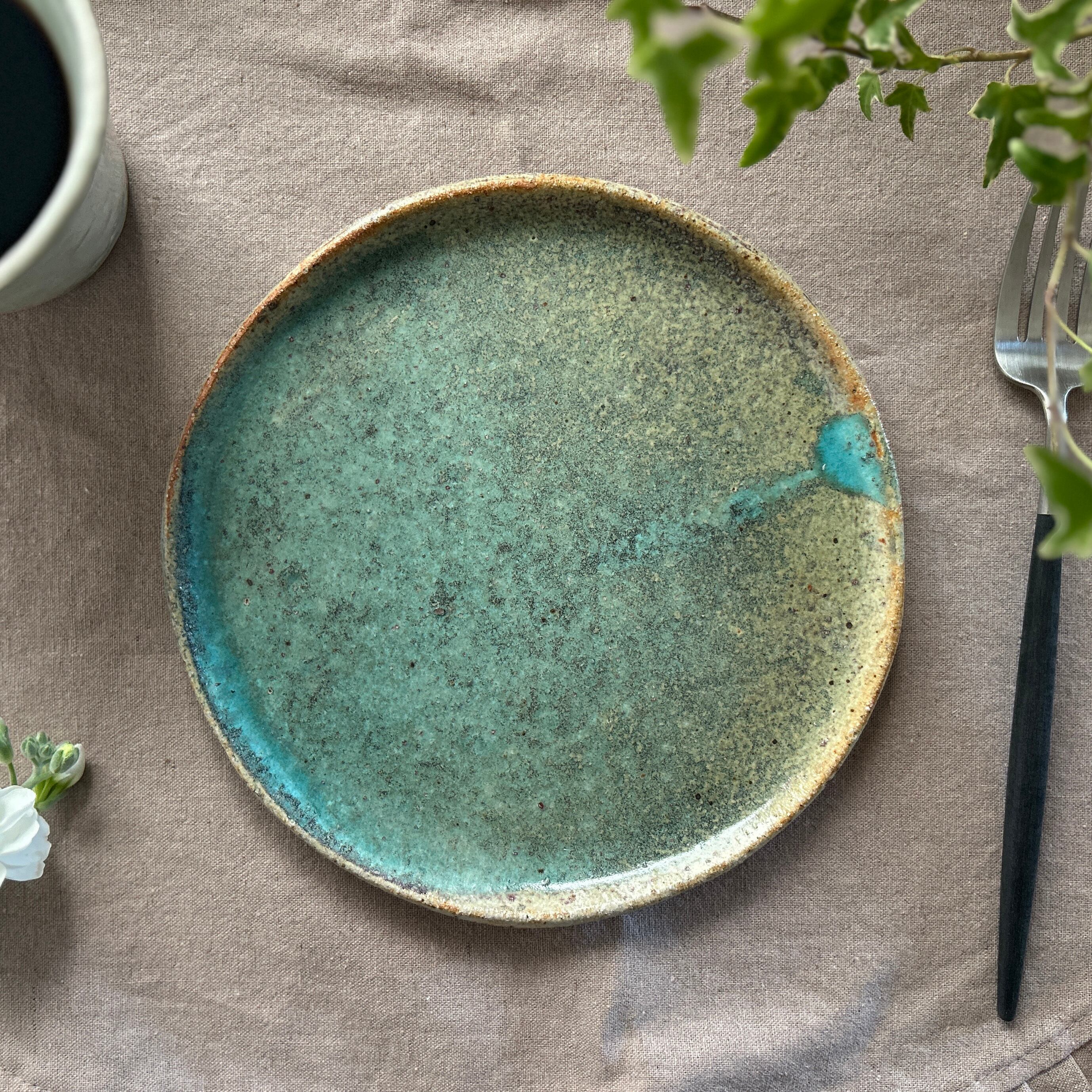 陶器 平皿 ケーキ皿 ターコイズブルー | le mum online shop