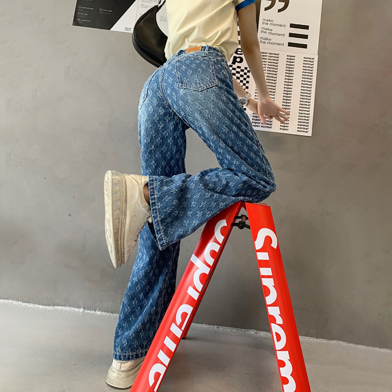 送料無料 TWOTWINSTYLEヴィンテージブルーデニムパンツ女性ウエスト 