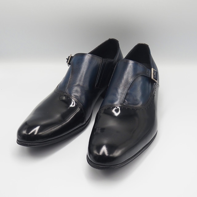 LANVIN collection ブラックシャイニー バイカラー コンビシングル モンクスト ドレスシューズ ブラック ダークネイビー ランバン