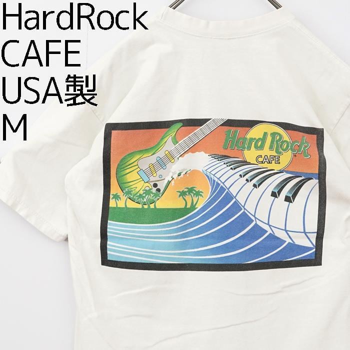 90s USA製 ハードロックカフェ プリントTシャツ マイアミ ギター M 白