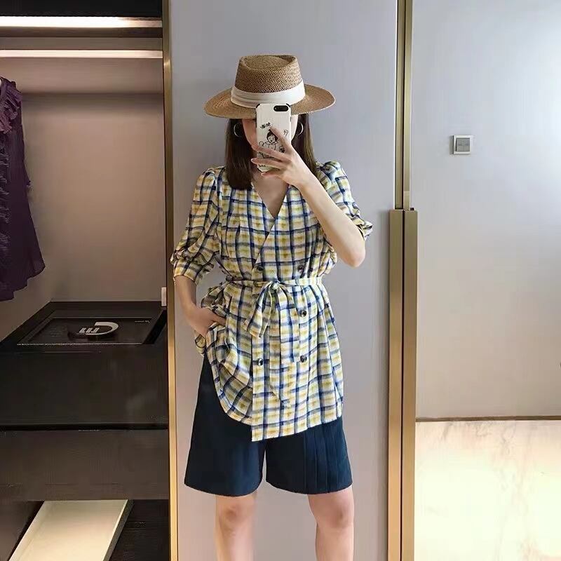 チェック柄カシュクールジャケット　AJ22008-6609