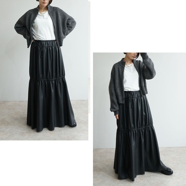 レザー絞りスカート